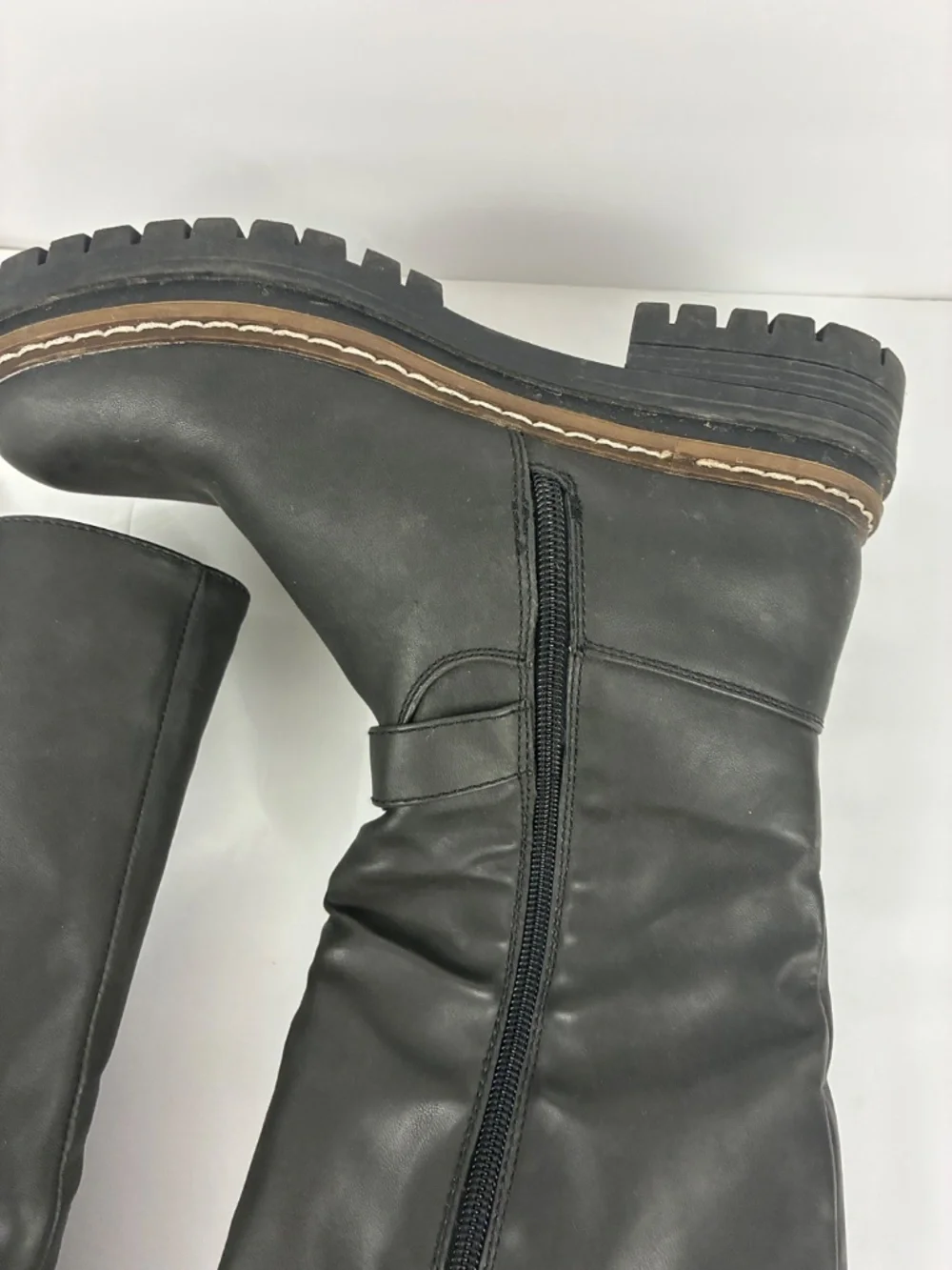 Nautica Talor Sherpa Lined Riding Boots 6 Knee High Lug Sole Black Leather Shoe